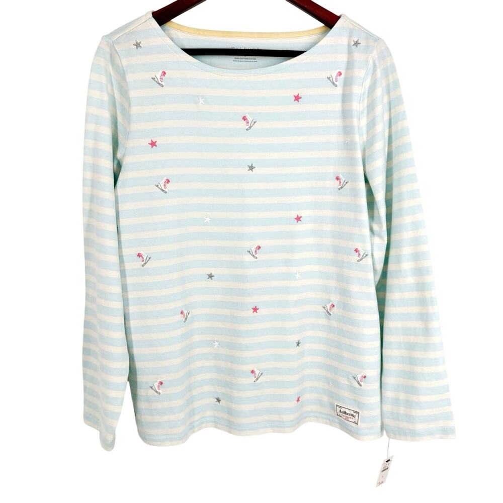 NEW NWT Talbots Sz Large Winter Ice Skating Christmas Blouse Shirt Top Artsy